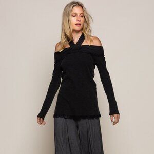 NWT POL Off Shoulder Cotton Blend Top w/ Neck Strap